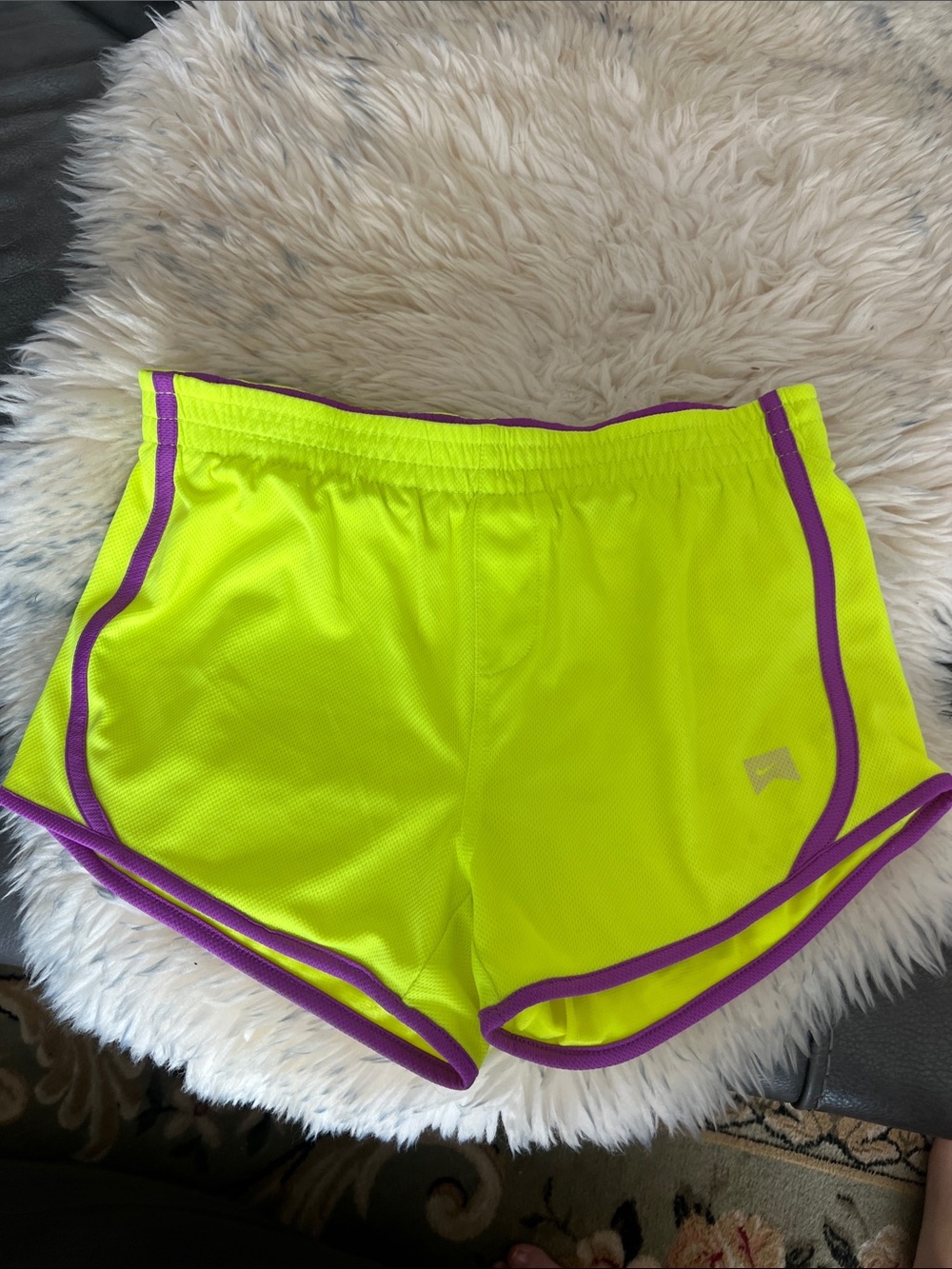 Nike Neon Yellow Athletic Shorts with Purple Trim
